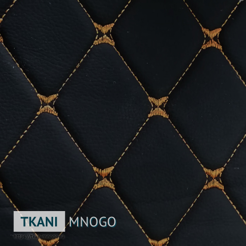Фото ткани 1961-9с Кожа искусственная крупным планом, цвет черный, бежевый, рисунок ромб, производитель Китай